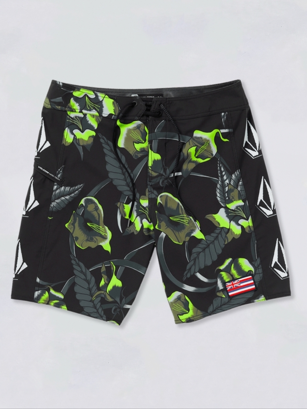 🏄‍♂️ NEON VOLCOM HI LIDO MOD BOARDSHORTS BLACK/GREEN SIZE 33 🌴